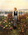 Girl with a Basket in a Garden countrywoman Daniel Ridgway Knight